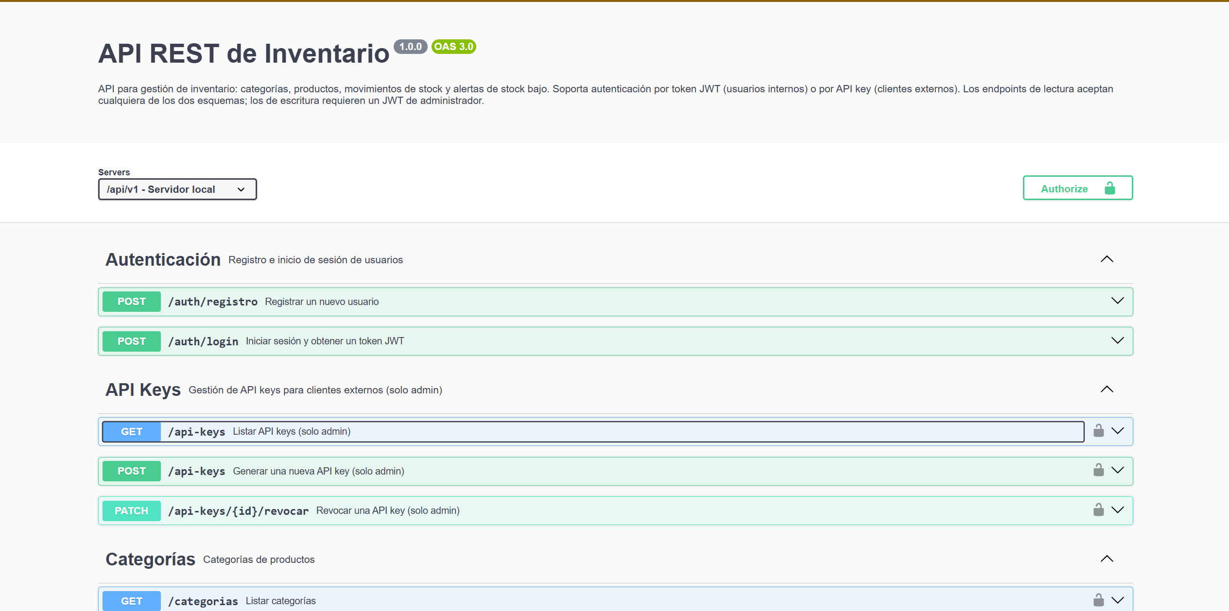 API REST de Inventario - captura 1
